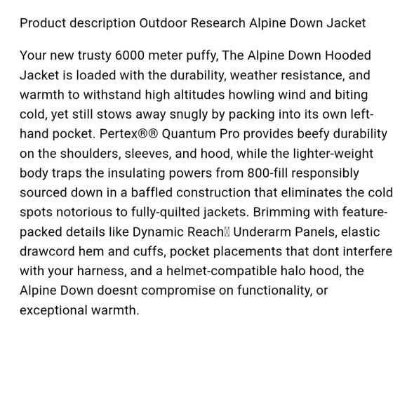 Outdoor Research Men's Alpine Down Hooded Jacket - Picture 13 of 16